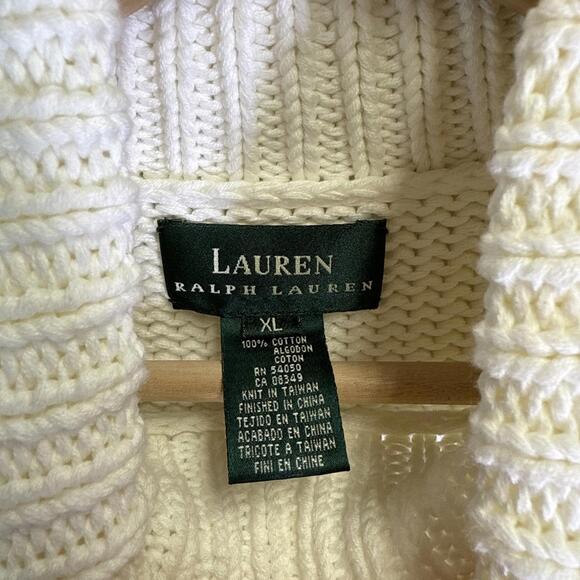 LRL Ralph Lauren Sweater White Sleeveless Turtleneck XL L Fitted Cotton Vintage - Picture 3 of 6